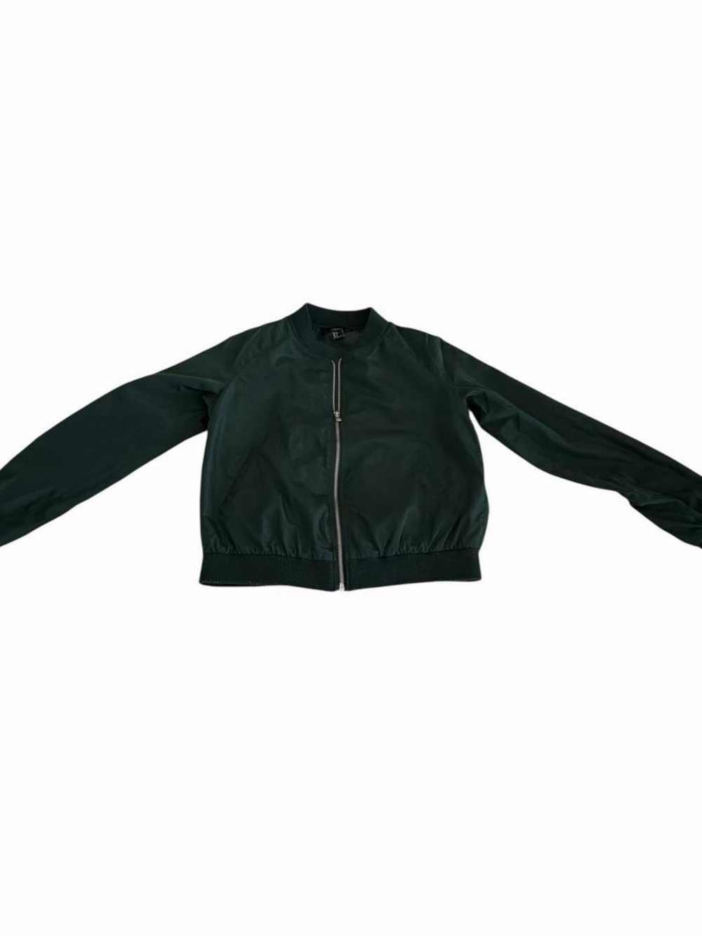 Forever 21 Dark Green Bomber Jacket Size Small Lightweight Zip Up - Picture 3 of 8
